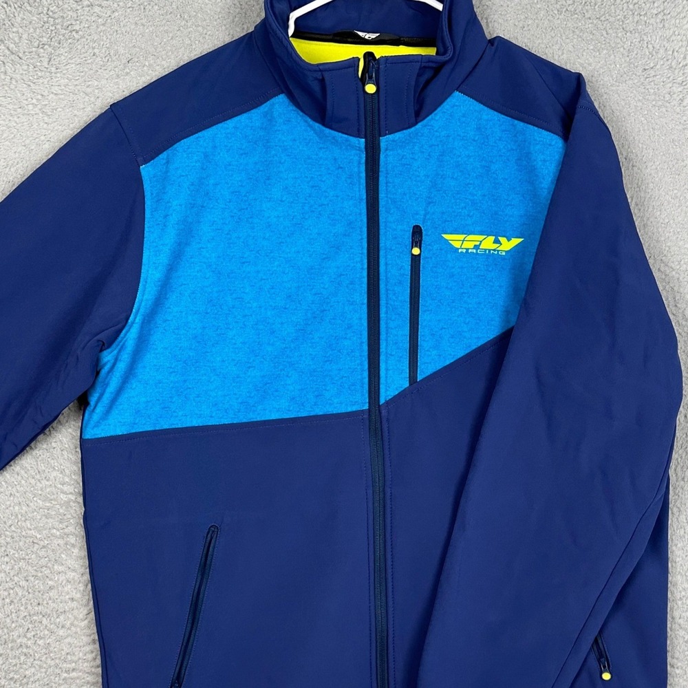 Fly Racing Jacket Mens XL Softshell Full Zip Blue Colorblock Fleece Lined Racing